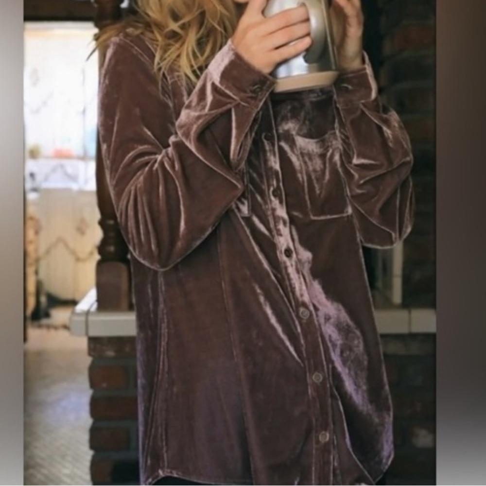 Natural Life Brown Velvet Button Down Shirt